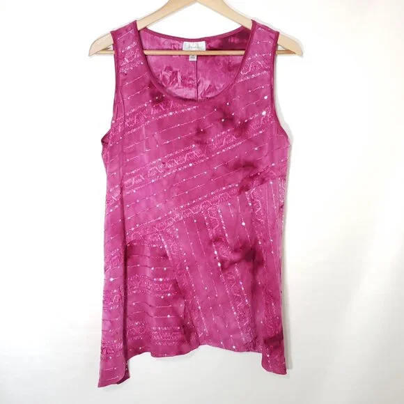 Y2K Sequin Tank Top Magenta Pink Fairygrunge Asymmetrical Blouse Dressbarn 2X - Picture 4 of 6